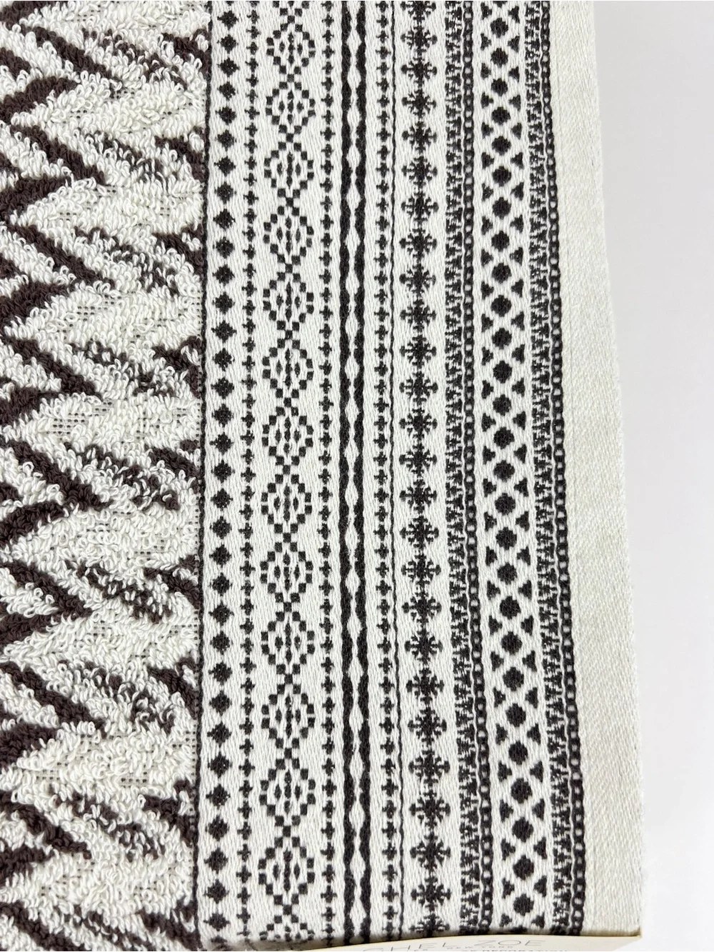 Rachel Zoe Bath Towel Set Brown Cream Zigzag Chevron Soft 100% Cotton 8 Pc NEW